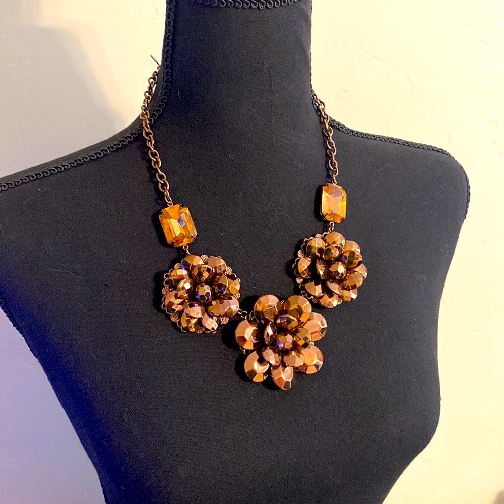 Joan Rivers Signed Deep chocolate Crystal Beaded Flower Statement Necklace